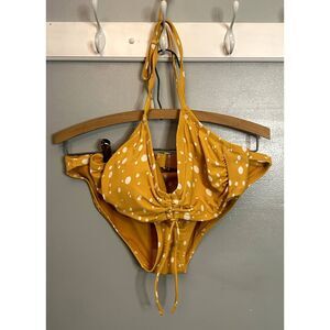 Kona Sol Bikini Set Yellow Dots Size Medium Swimsuit NWOT
